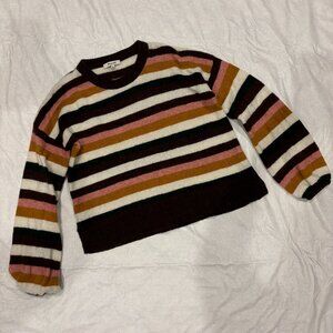 Madewell Wool & Alpaca Sweater Stripe Long Sleeve Pink Brown Pullover Sweater, S